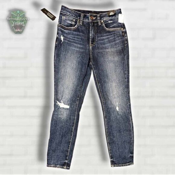 Silver Jeans Co Avery Curvy Fit High Rise Skinny Crop Indigo Denim Power Stretch - Picture 7 of 8